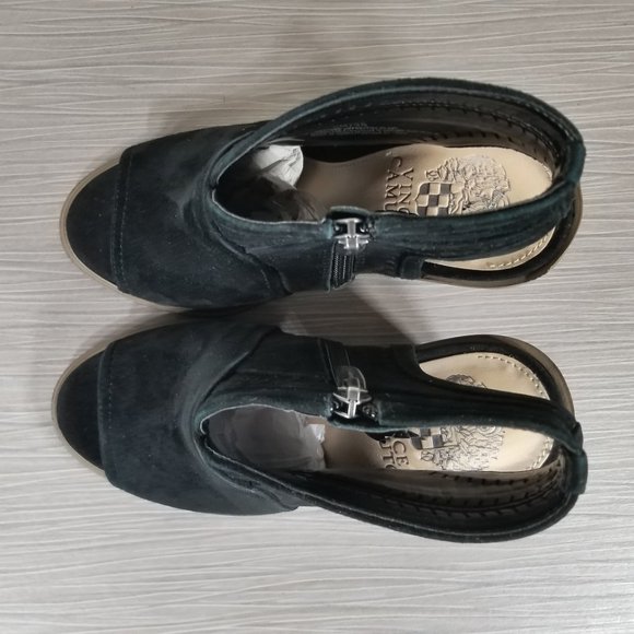 Vince Camuto Koral Heeled Peep Toe Bootie, Black Suede, Womens Size 5 US / 35 - Picture 8 of 11